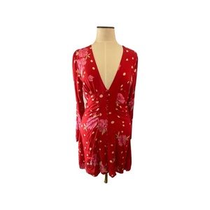 FREE PEOPLE Red Date Night Mini Dress in Strawberry Combo